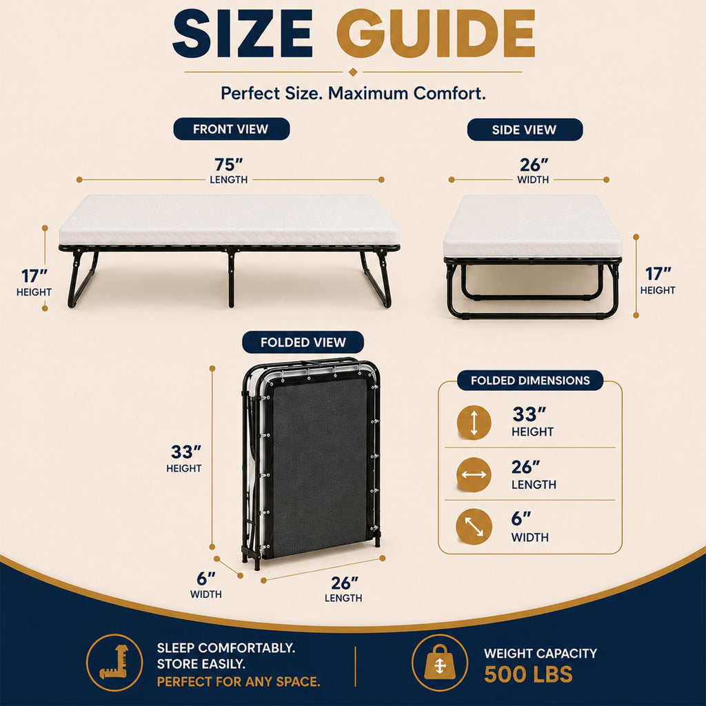 14″ High Folding Guest Bed with 3″ Memory Foam Mattress H9644