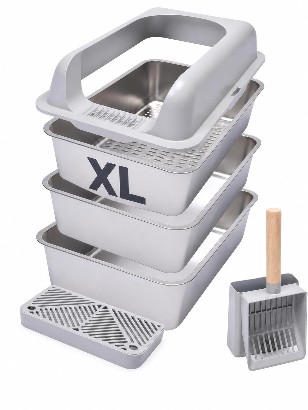 XL Stainless Steel Sifting Cat Litter Box with High Sides R444432