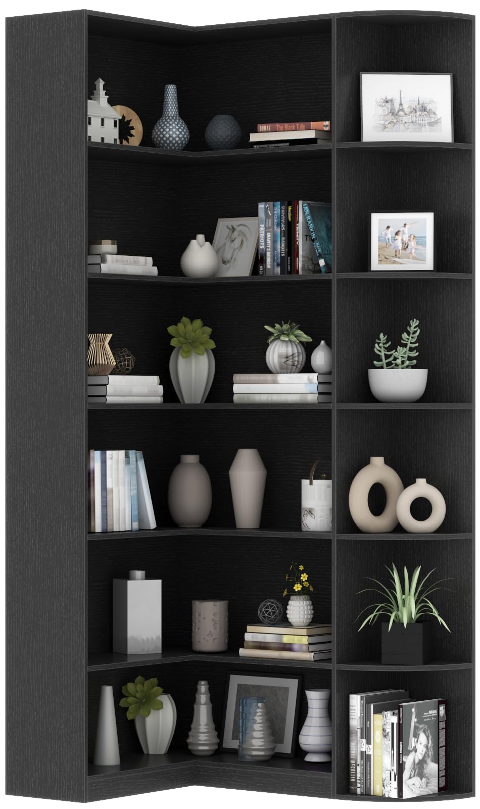 Black 6 Tiers L-Shaped Book Shelf T49575