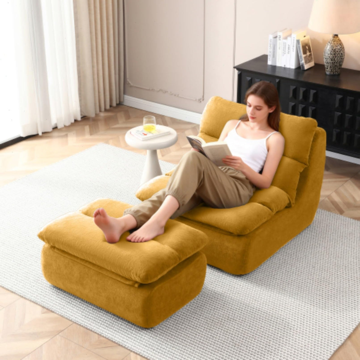 Yellow Memory Foam Bean Bag Chair with Ottoman K768