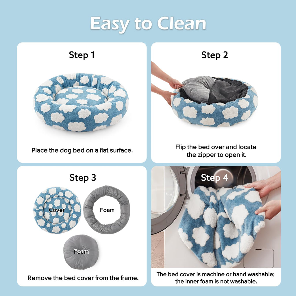 Blue Round Dog Bed with Washable Cover D91326