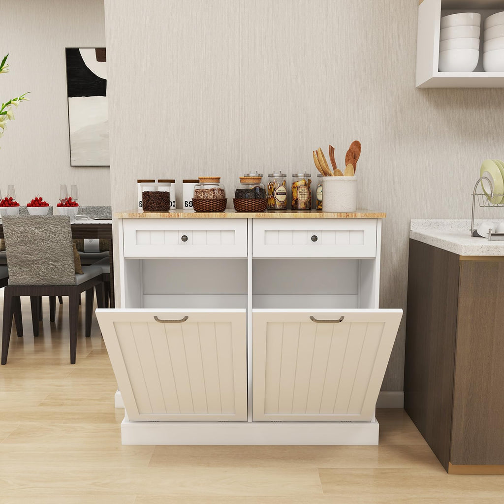 White Double Tilt Out Trash Cabinet with 2 Drawers A2095