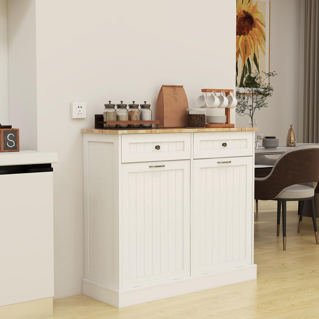 White Double Tilt Out Trash Cabinet with 2 Drawers A2095