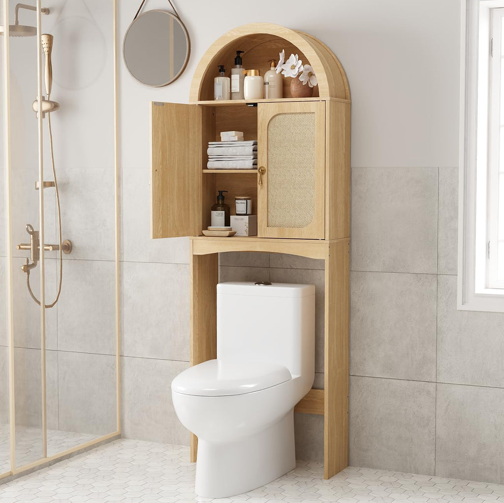 Arched Rattan Over the Toilet Storage Cabinet with Doors Y88286