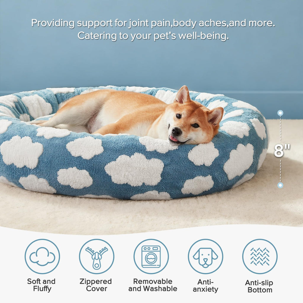 Blue Round Dog Bed with Washable Cover D91326