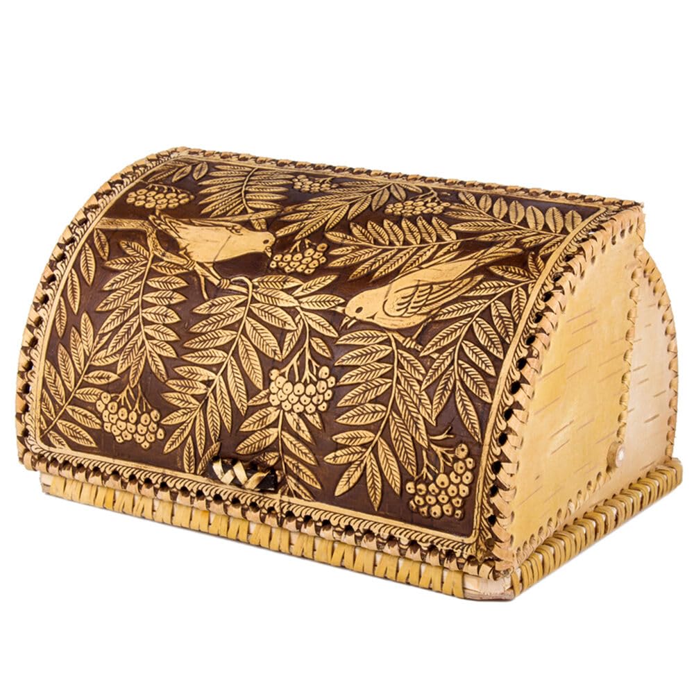 Birds Pattern Birch Bark Bread Box V9449
