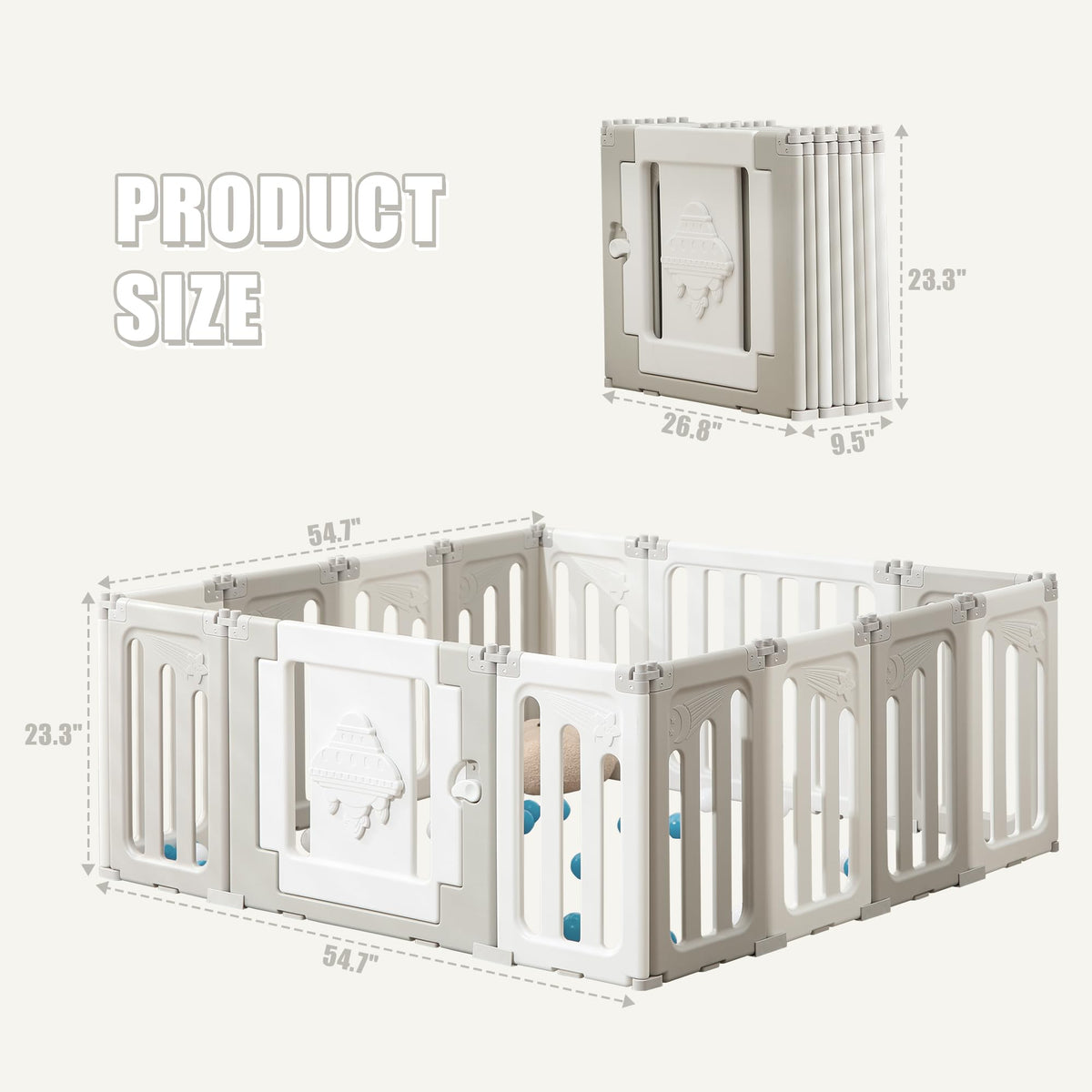 14 Panel Foldable Grey Baby Playpen D92309