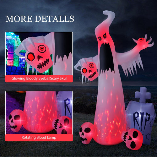 12 FT Halloween Inflatables Ghost with 3 Skulls T126360