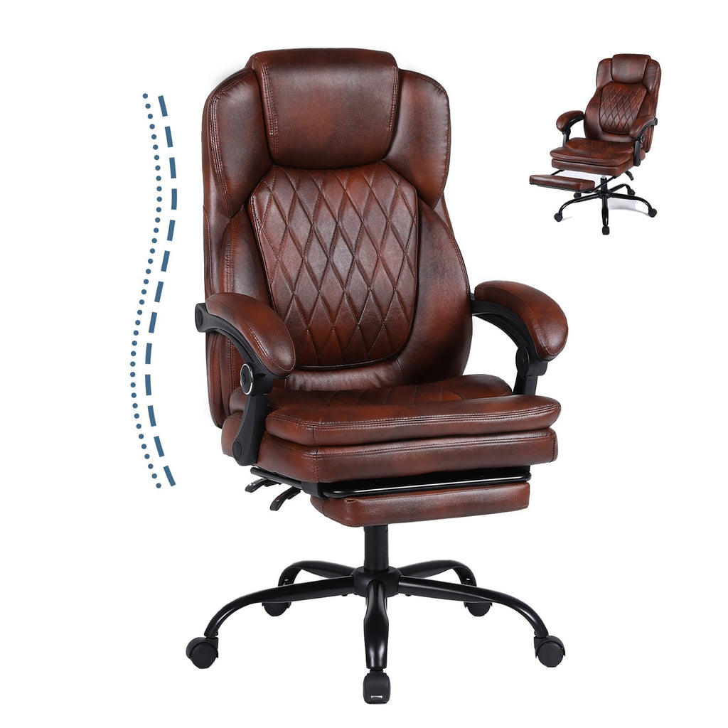Big and Tall Brown PU Leather Reclining Office Chair with Foot Rest R556