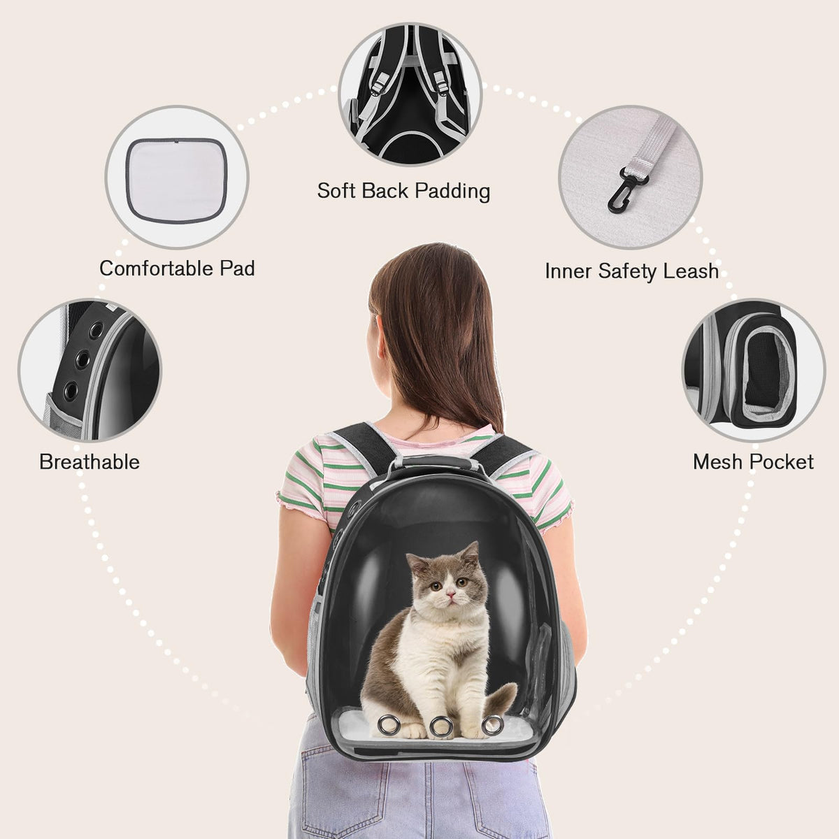 Black Cat Pet Carrier Backpack M4073