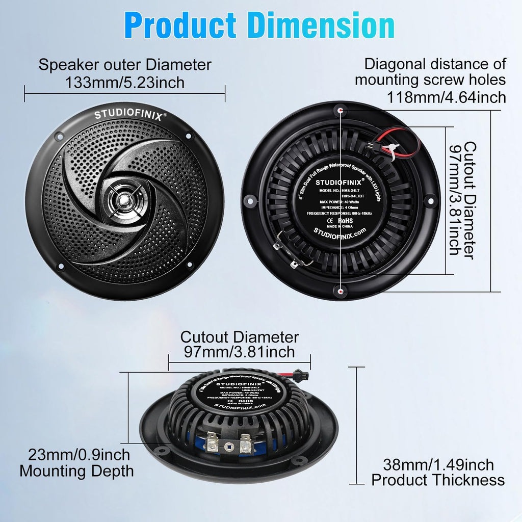 4 Inch 80W Bluetooth Waterproof Marine Speakers 2 Way Black M7805
