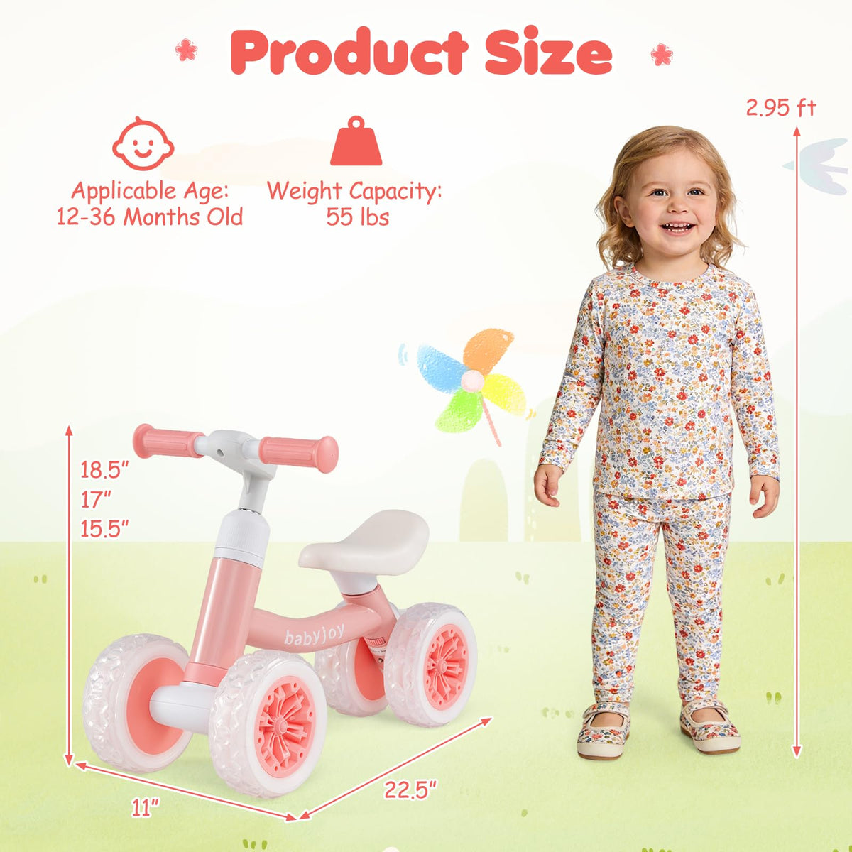 4 Wheels Toddler Balance Bike with Adjustable Handlebar & Seat P688520
