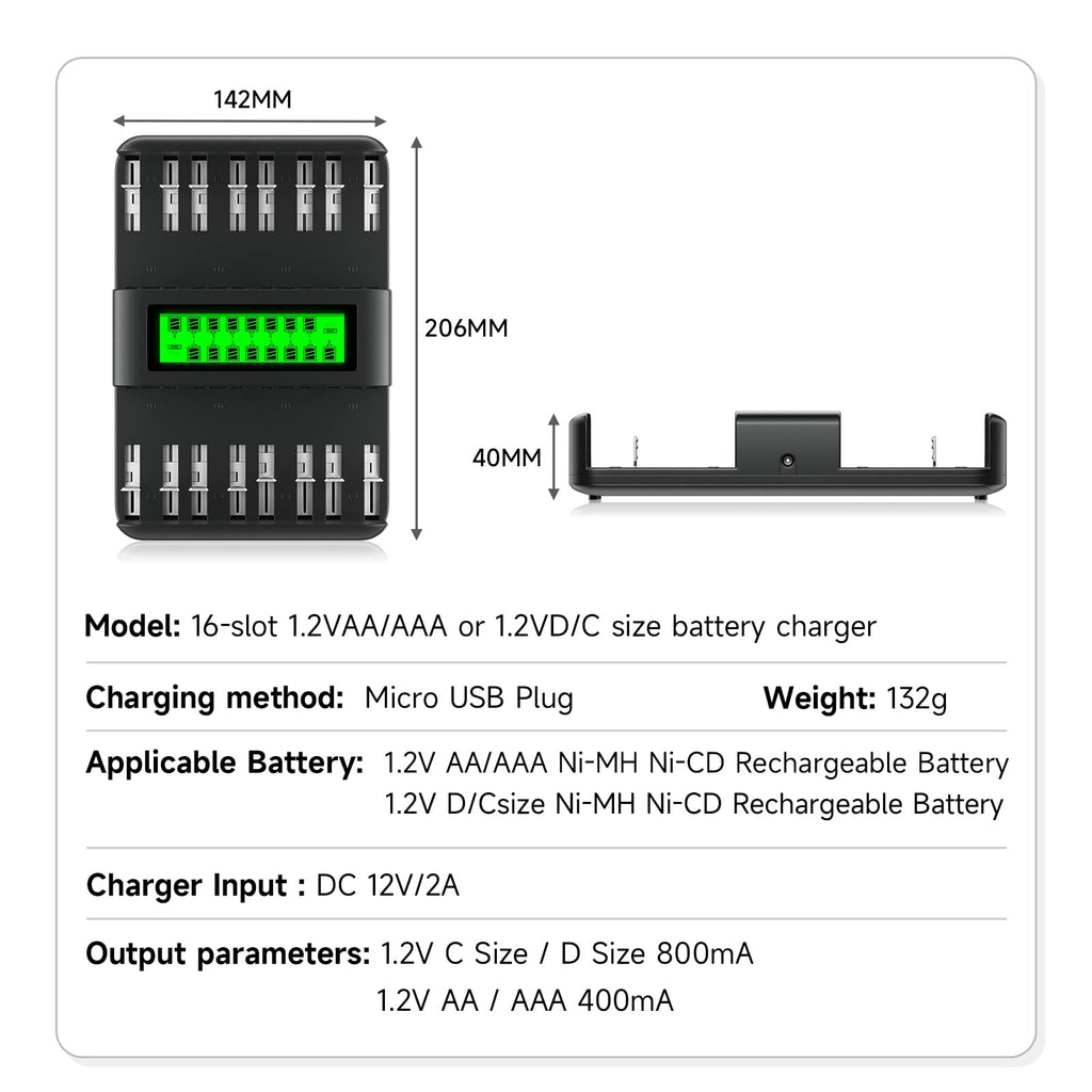 16 Pack Rechargeable AA Batteries with Charger G49266