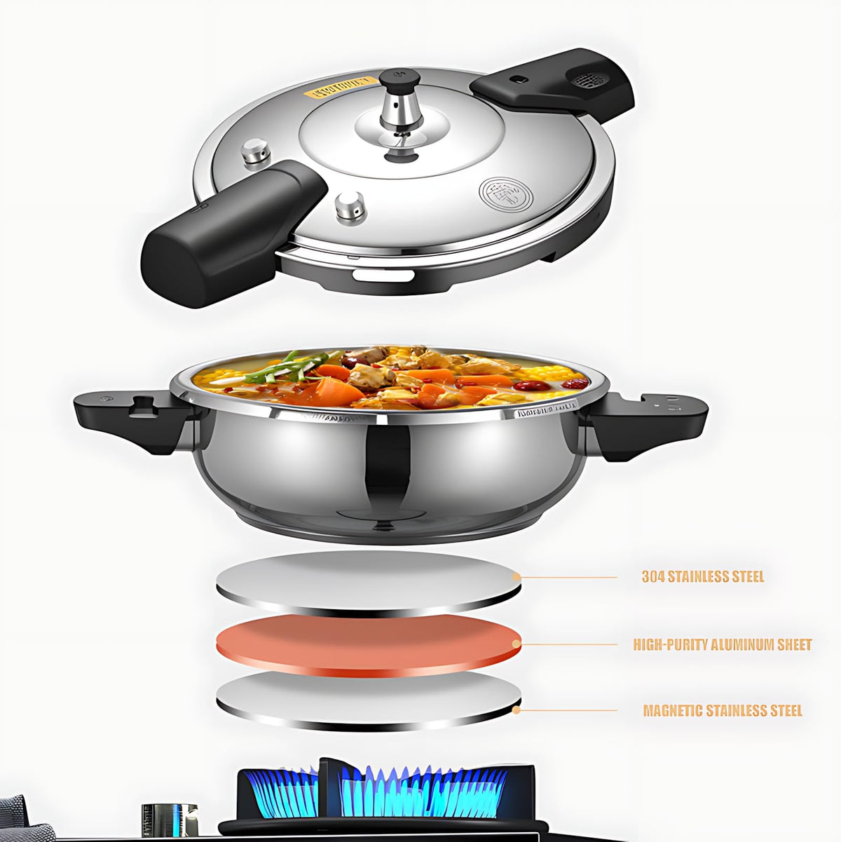 2.3L 304 Stainless Steel Mini Pressure Cooker W744585