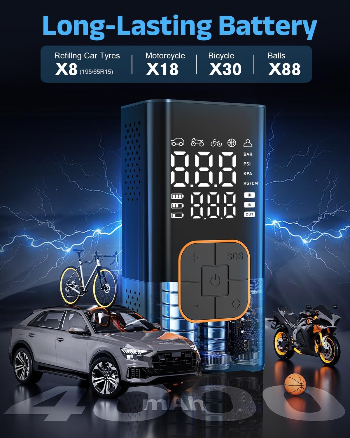 Portable Cordless Tire Inflator Air Compressor F74477