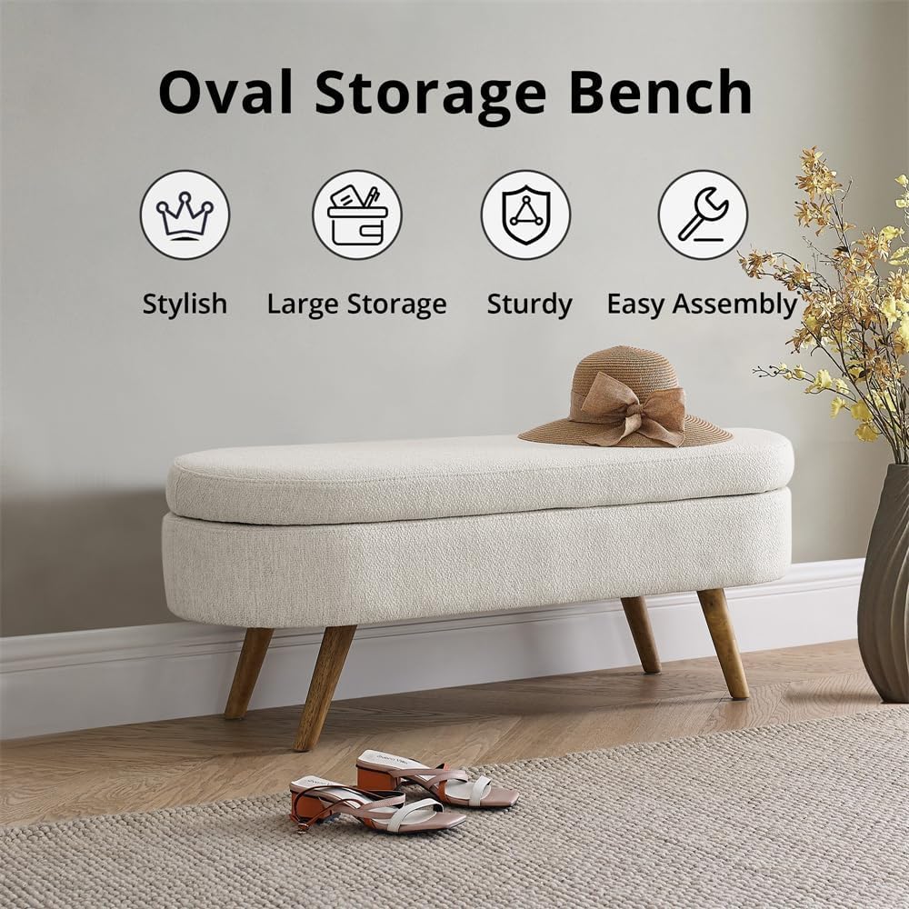 43.5" Beige Upholstered Storage Ottoman Bench G9659