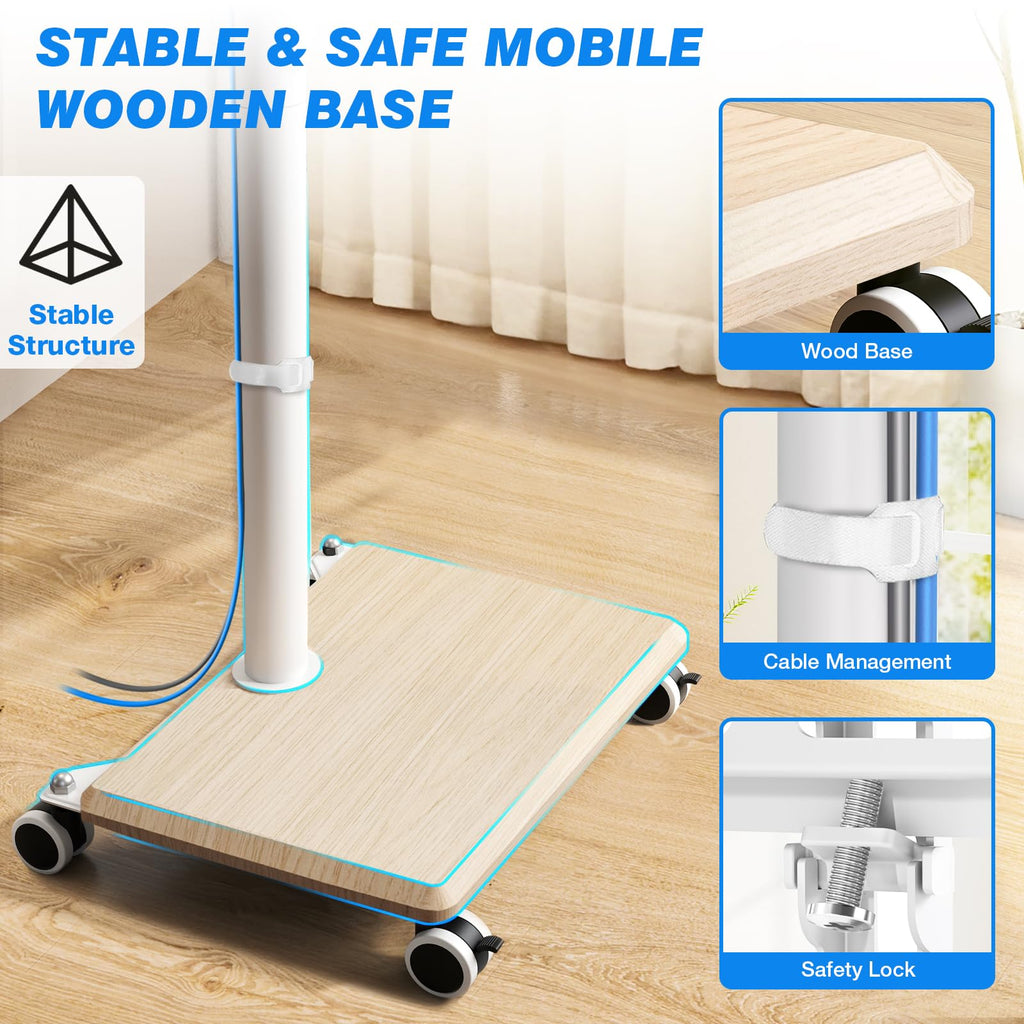 Rolling TV Stand for 32 to 60 Inch TV White Wood Base Z2430