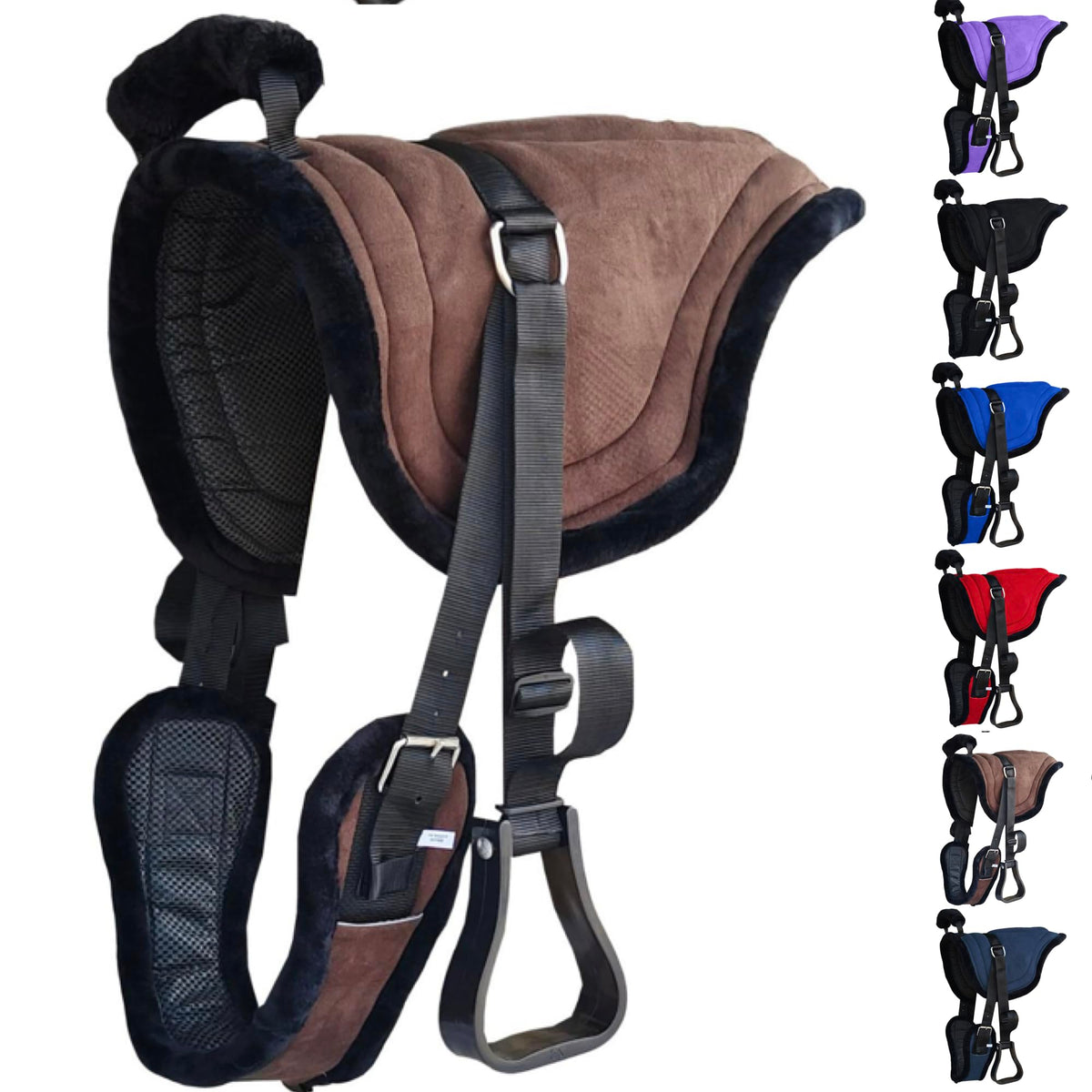 Padded Suede Leather Bareback Pad with Girth & Stirrups J64823