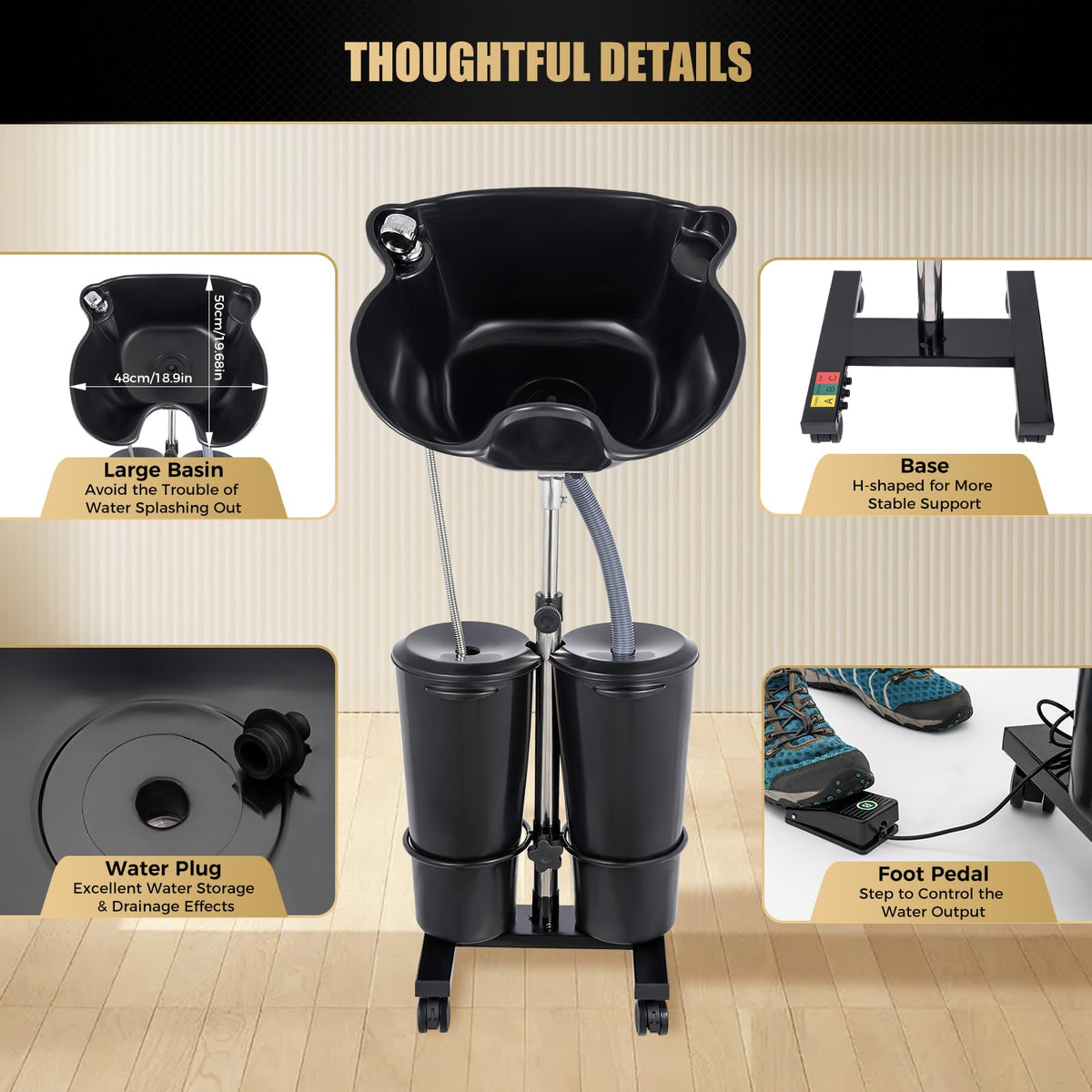 Portable Plastic Shampoo Basin with 2 Water Buckets and Wheels Z56933