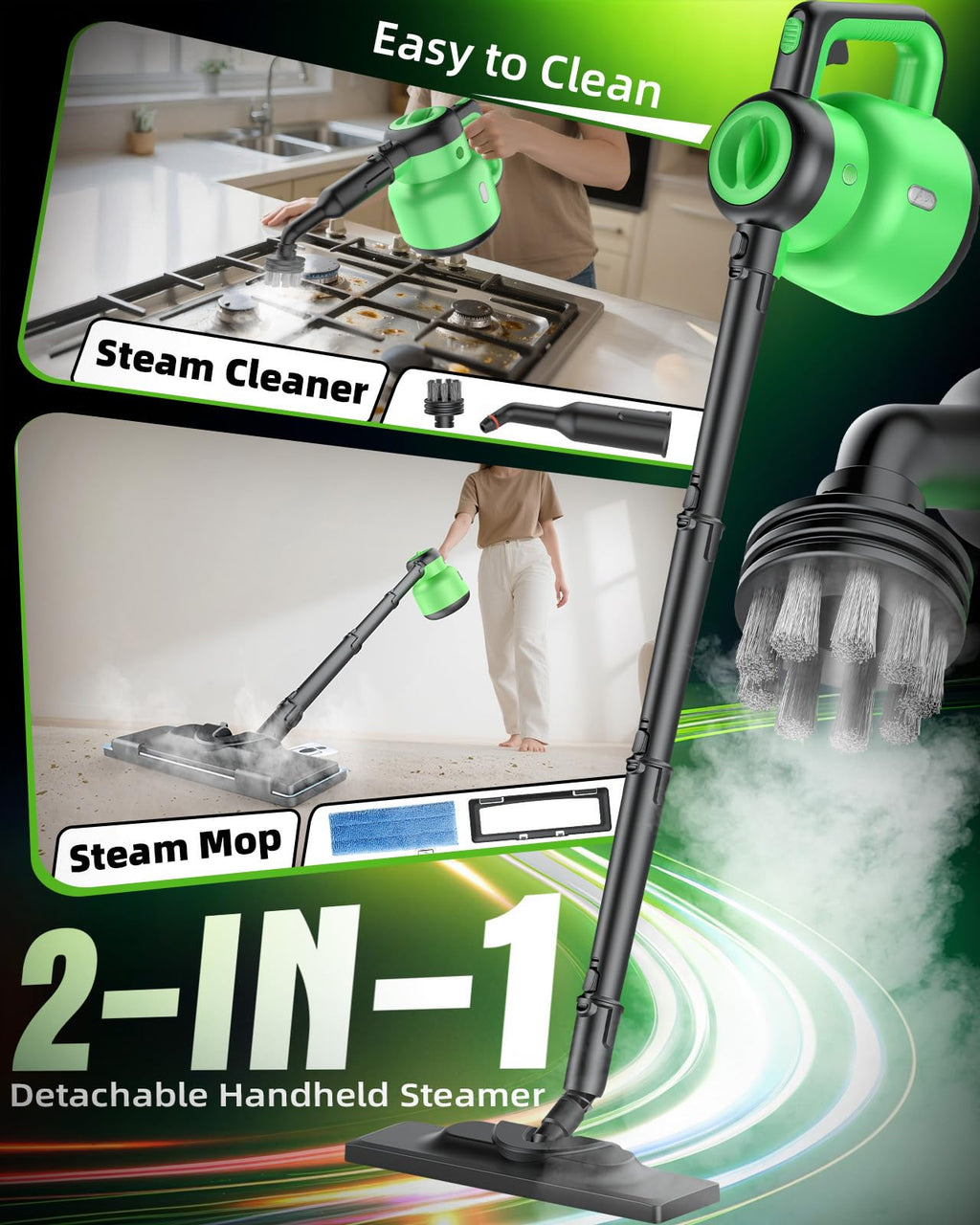 1400W 12-in-1 Steam Mop with Detachable Handheld Steam Cleaner S425700