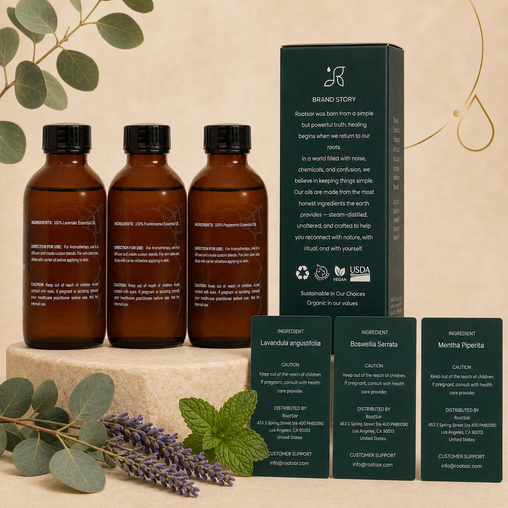 3 Pack Lavender Frankincense Peppermint Essential Oils 4 Fl Oz F480