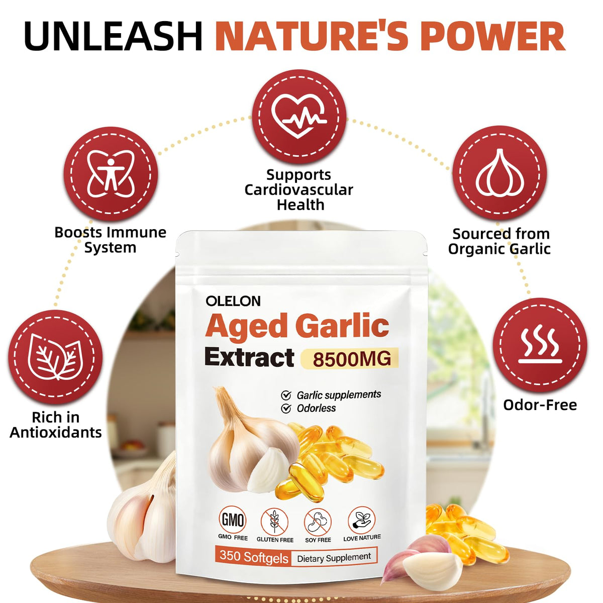 Aged Garlic Extract 350 Softgels Odorless Organic Garlic Supplement J44635