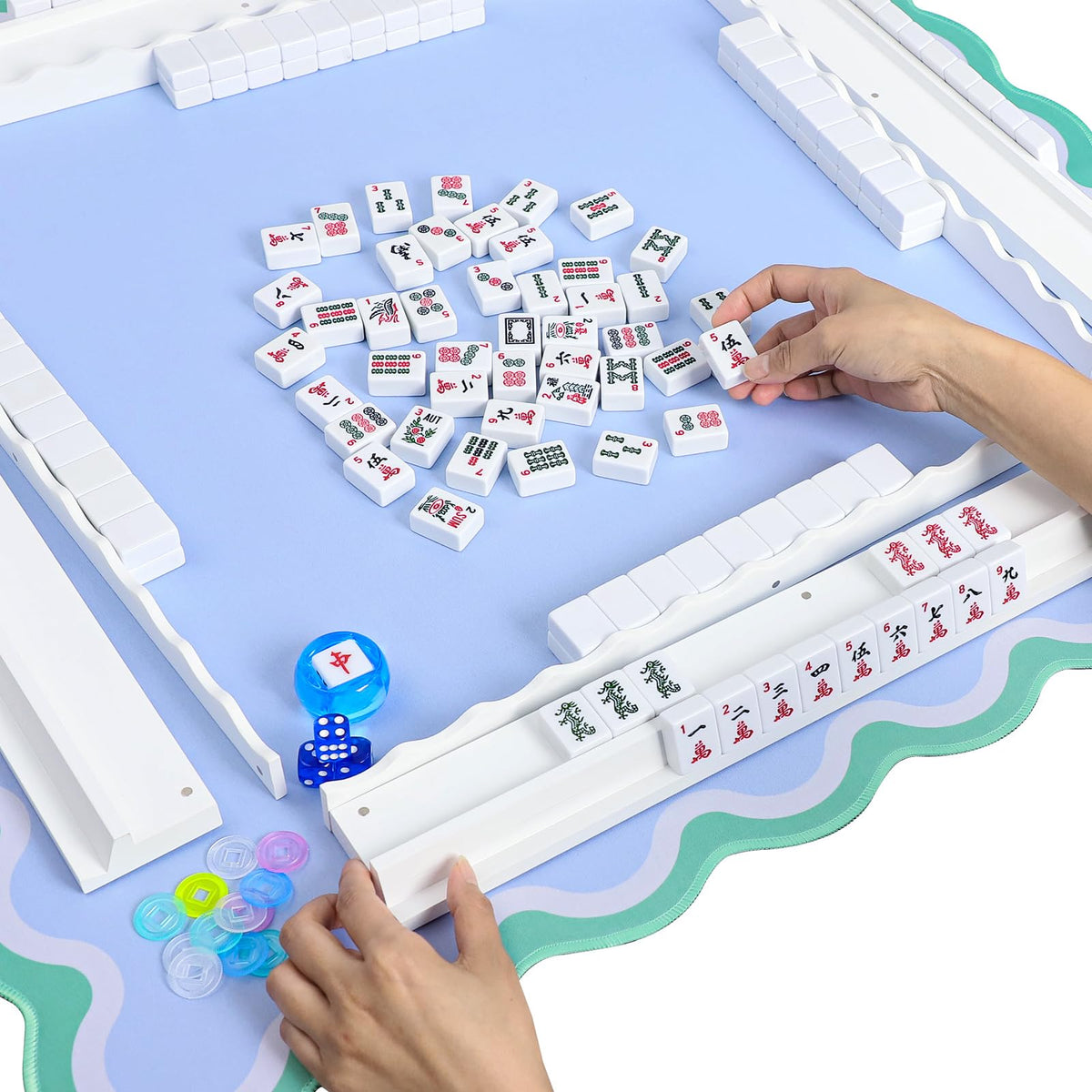 White Wooden Mahjong Racks with Pushers Set of 4 H5936