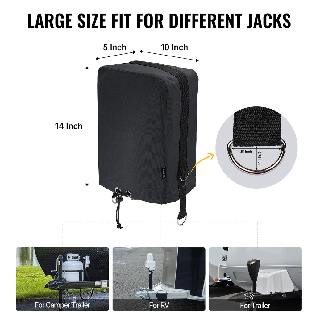 Black 600D RV Electric Tongue Jack Cover with D Rings W780