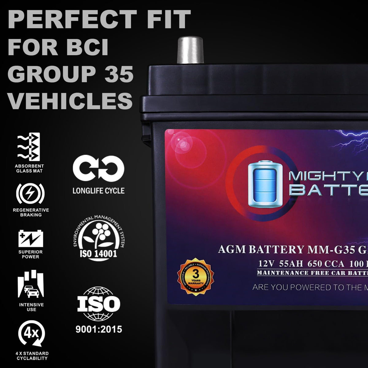 12V 55Ah AGM 650 CCA Battery Z89203