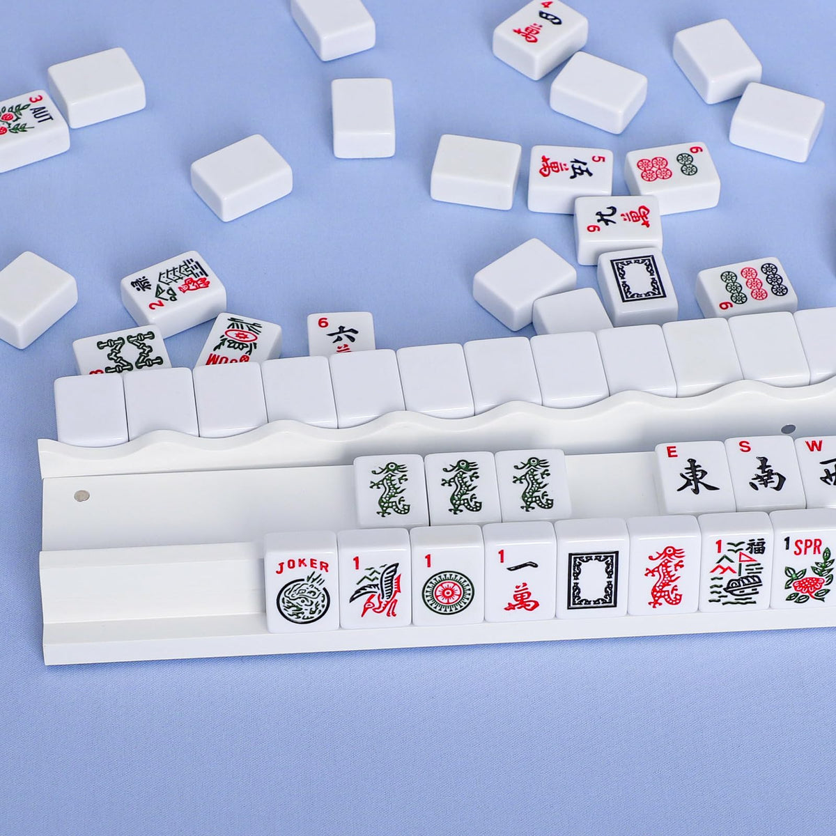 White Wooden Mahjong Racks with Pushers Set of 4 H5936