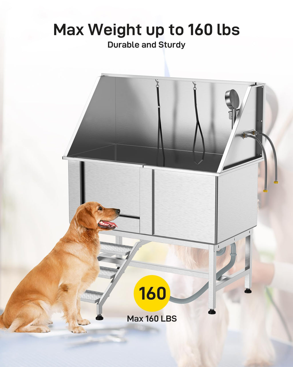 Stainless Steel Dog Grooming Bathtub with Removable Ramp E24148