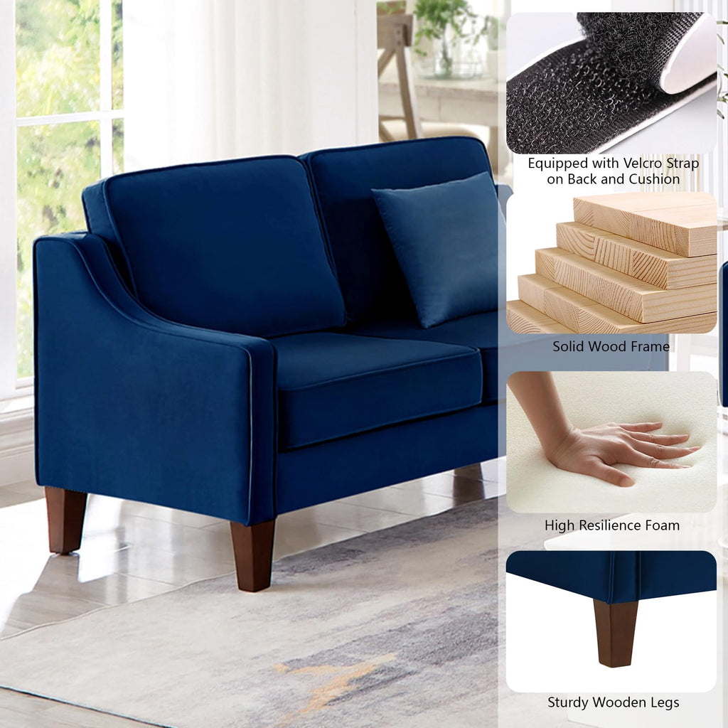 Navy Velvet 2 Seat Loveseat Sofa with Wooden Legs L999