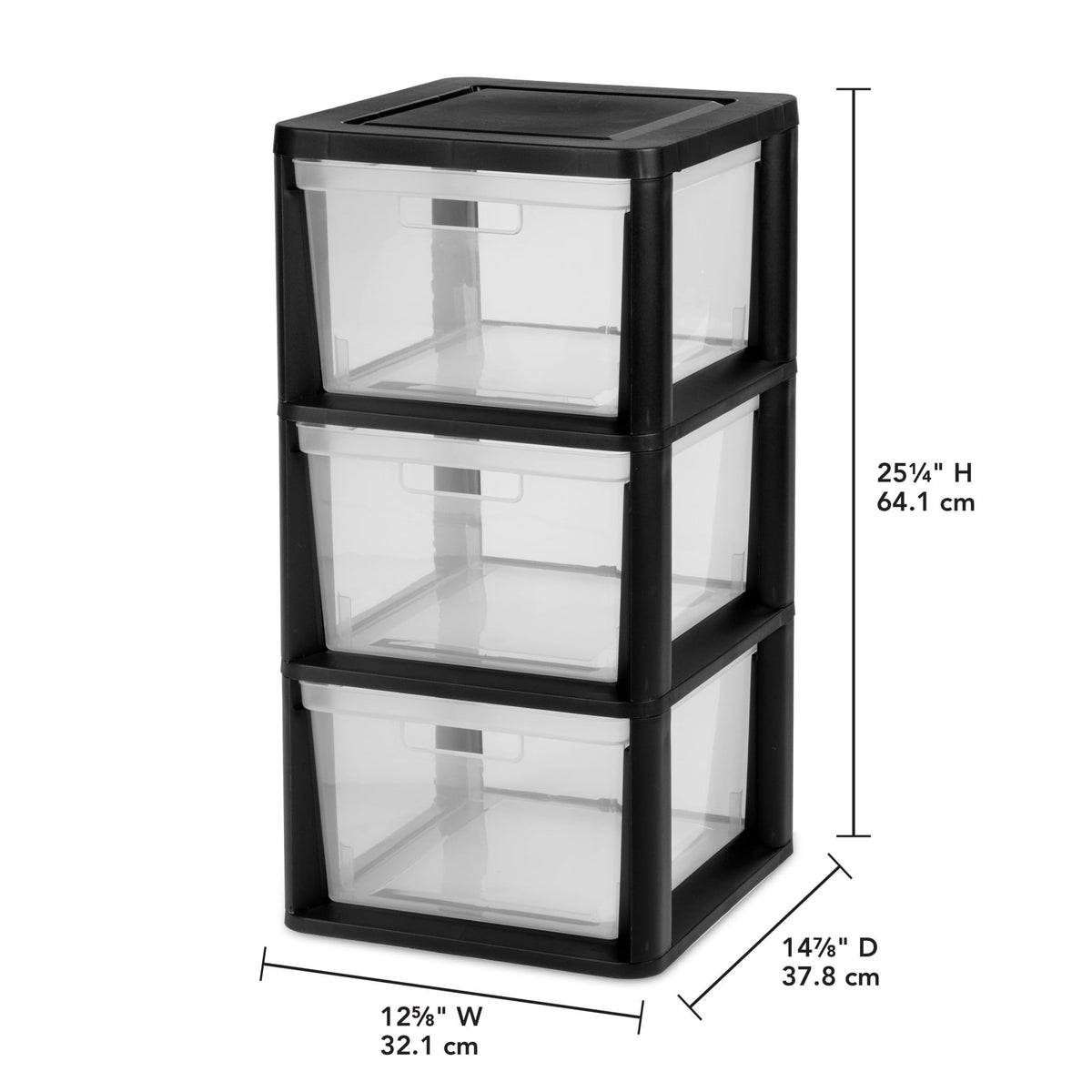 Black 3 Drawer Plastic Storage Tower X108141