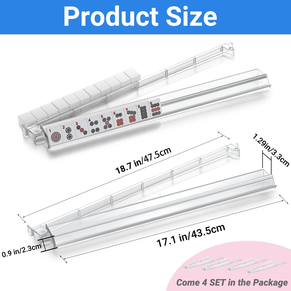 4PCS Clear Acrylic Mahjong Racks with Pushers Q110
