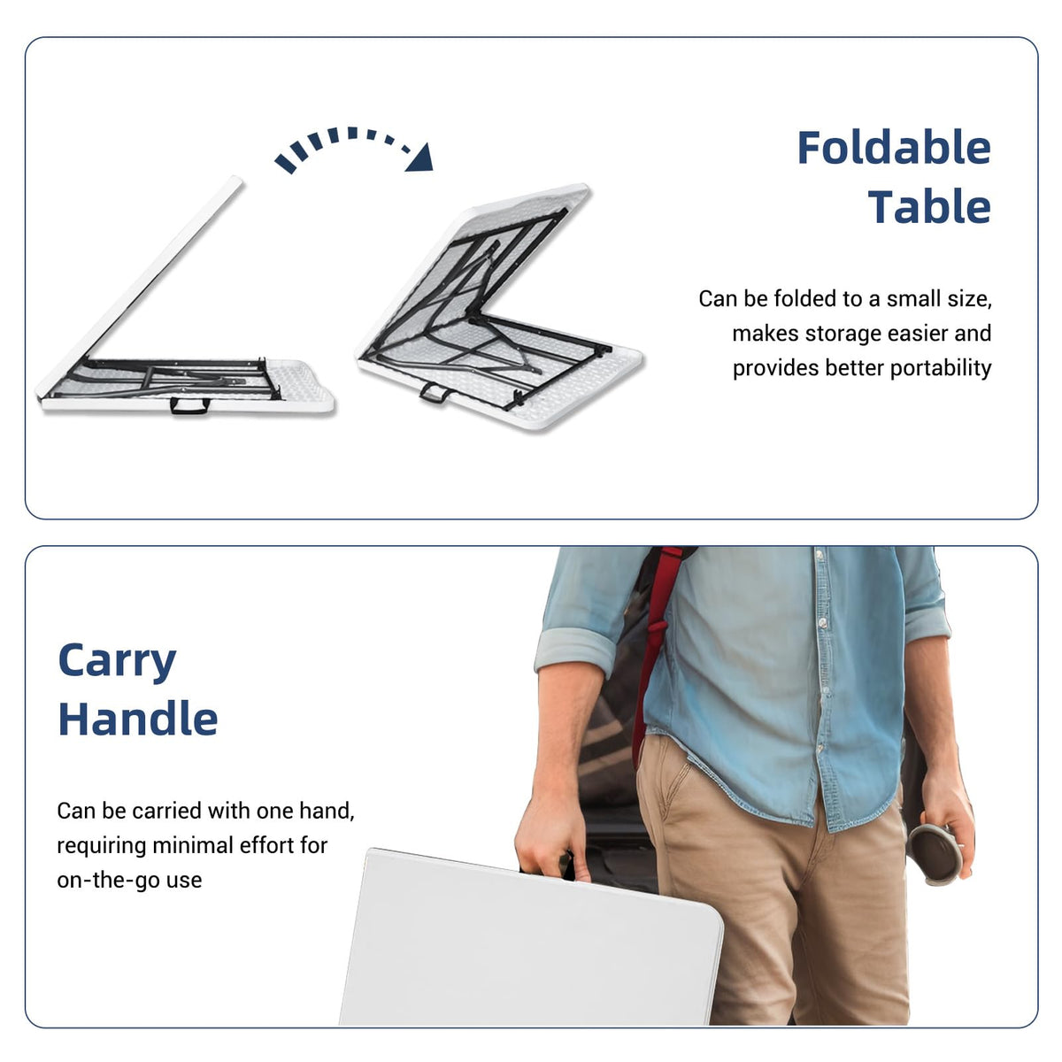 6ft Heavy Duty White Folding Table with Carrying Handle D80693