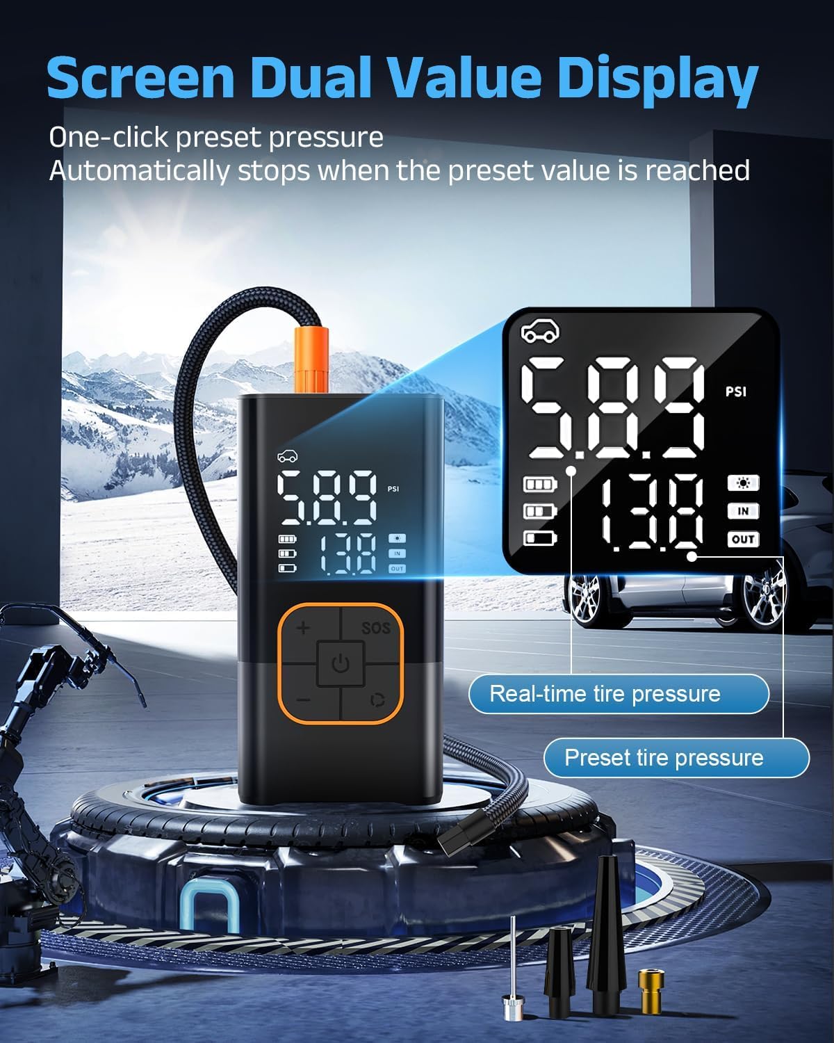 Portable Cordless Tire Inflator Air Compressor F74477