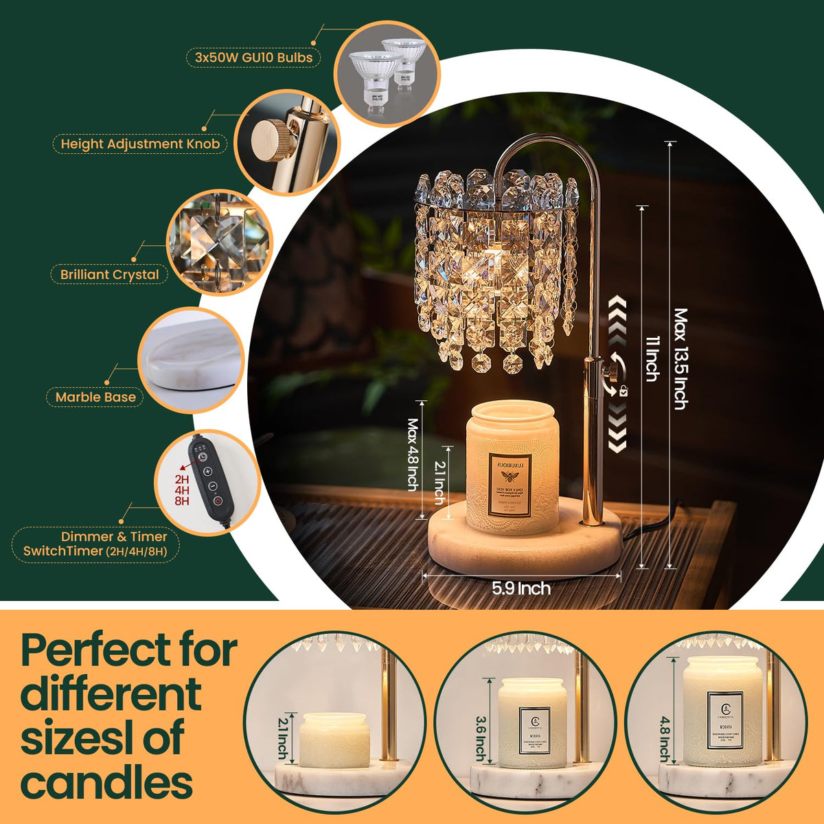 Candle Warmer Lamp with Timer Dimmer Adjustable Height O81284