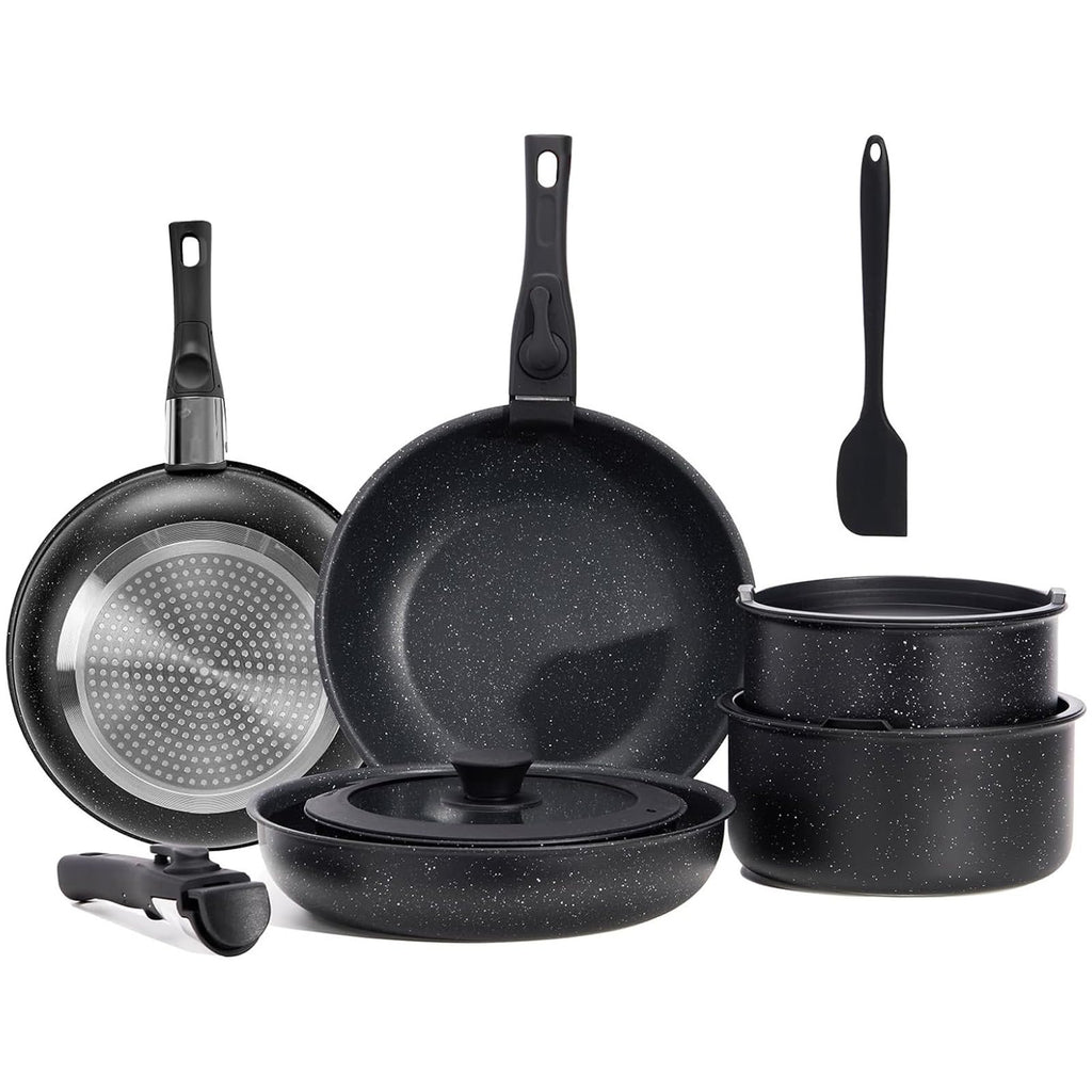 12-Piece Nonstick Cookware Set with Detachable Handle, Black K264