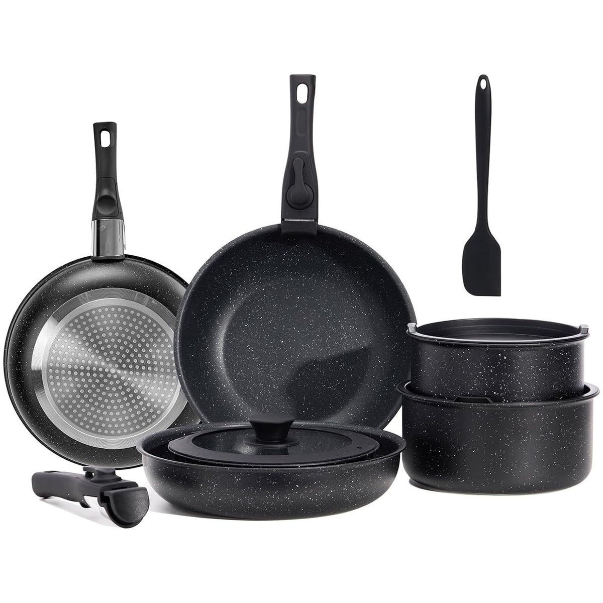 12-Piece Nonstick Cookware Set with Detachable Handle, Black K264