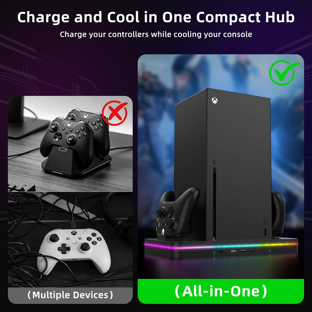 Black Cooling Fan Charging Stand with 3 USB Ports Q506