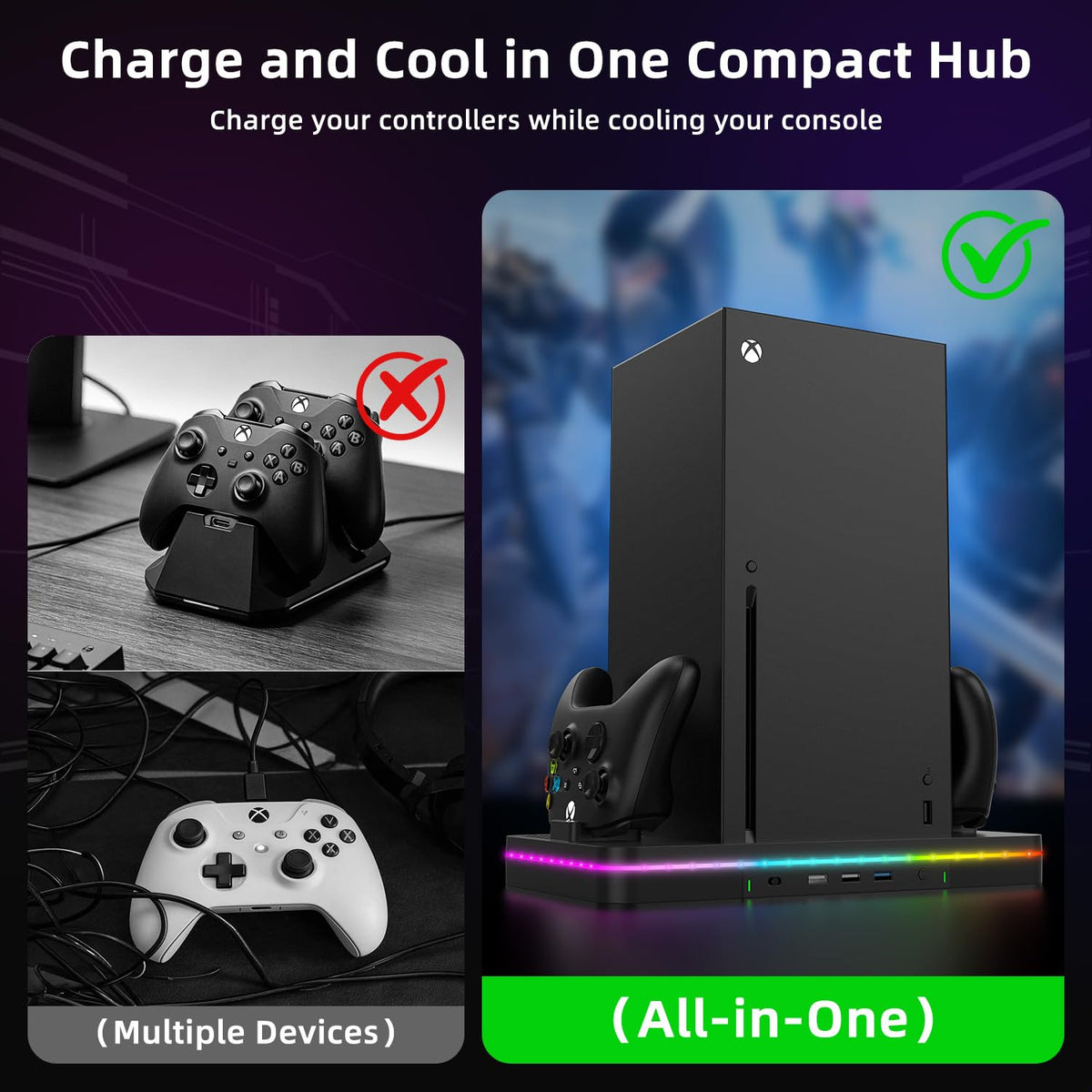 Black Cooling Fan Charging Stand with 3 USB Ports Q506
