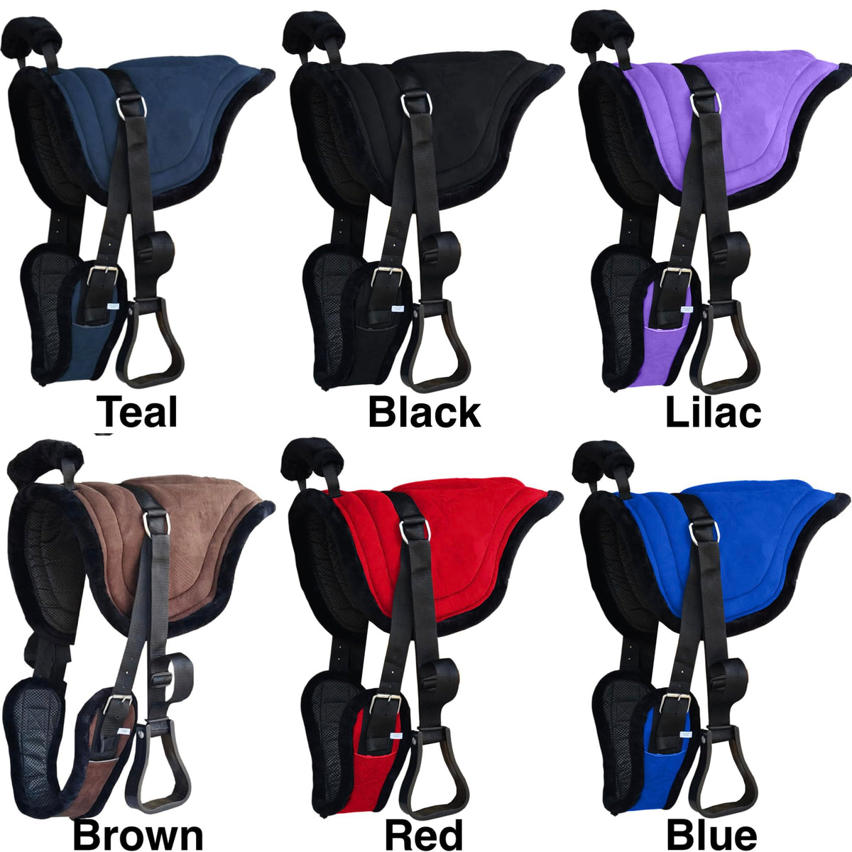 Padded Suede Leather Bareback Pad with Girth & Stirrups J64823