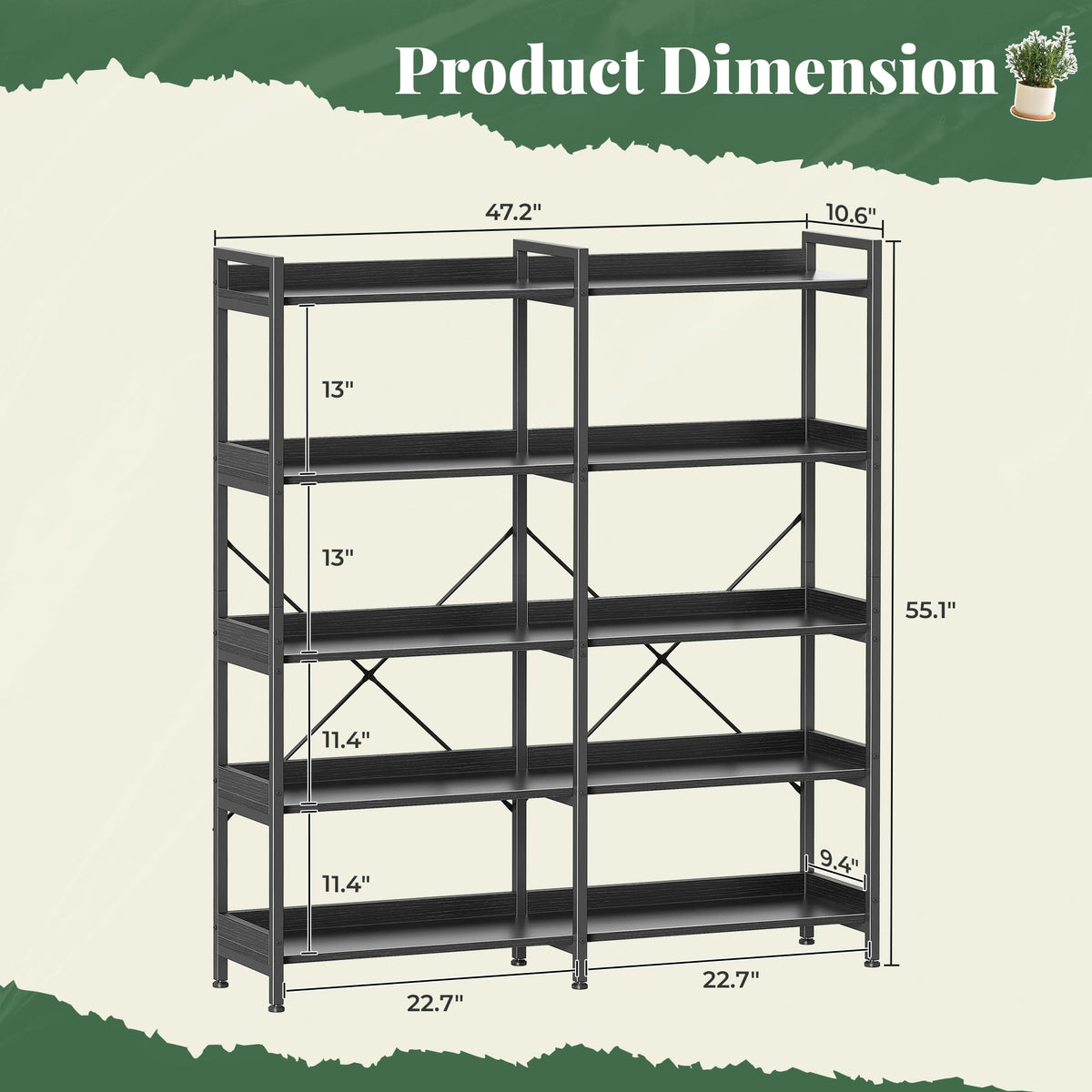 5 Tier Bookshelf with 10 Open Shelves V7053