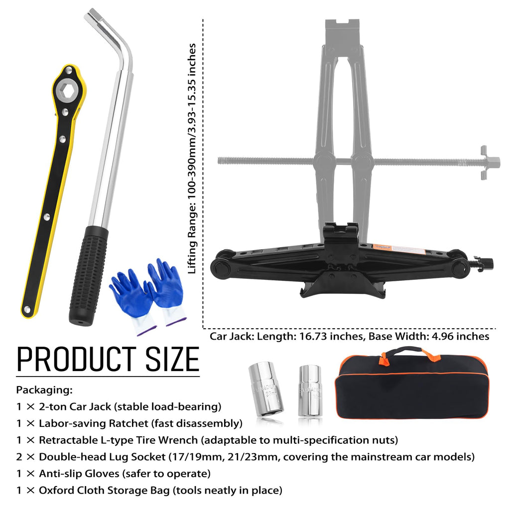 2 Ton Portable Scissor Jacks Set with Lug Wrench H401