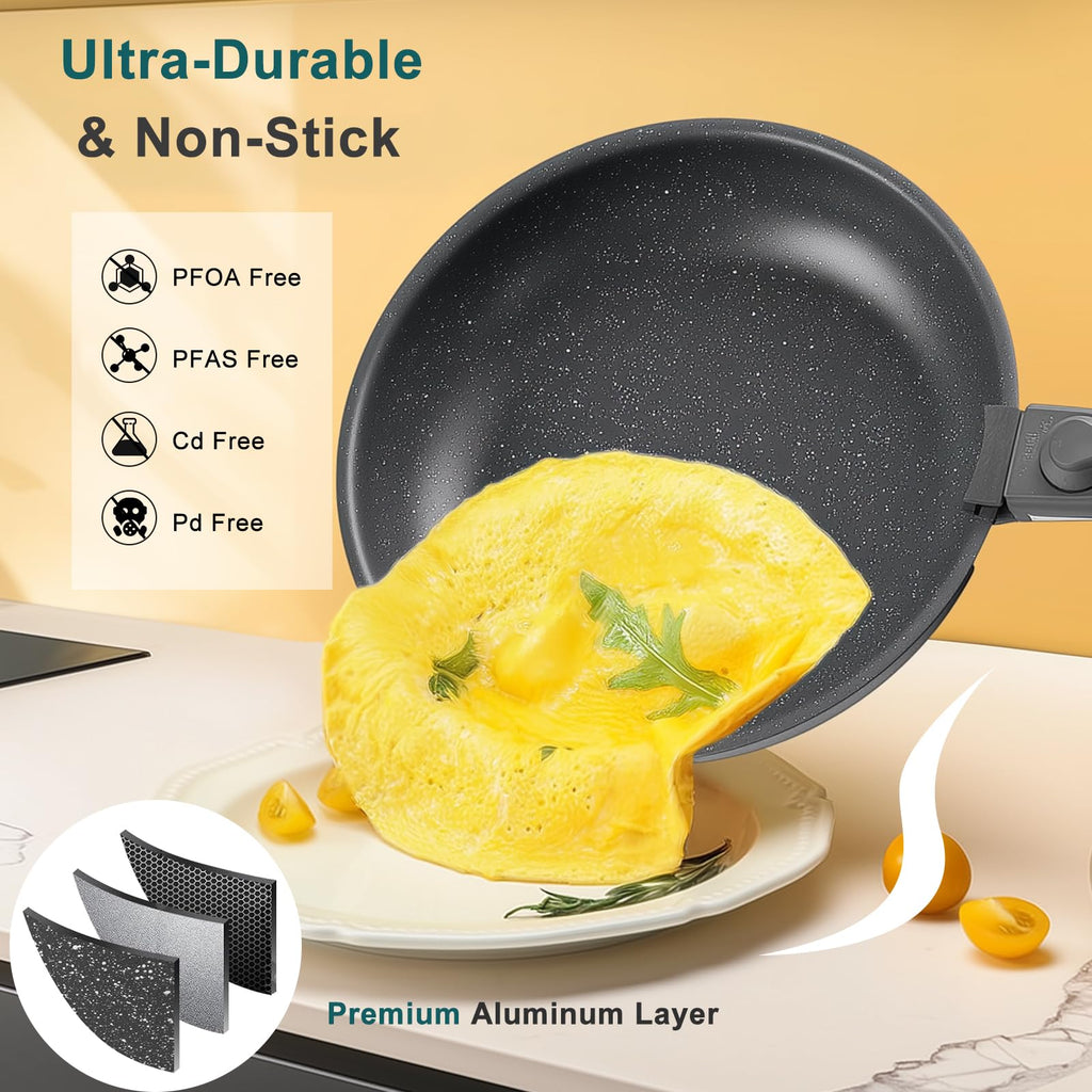 12-Piece Nonstick Cookware Set with Detachable Handle, Black K264