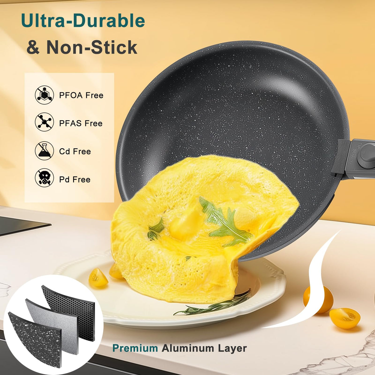 12-Piece Nonstick Cookware Set with Detachable Handle, Black K264