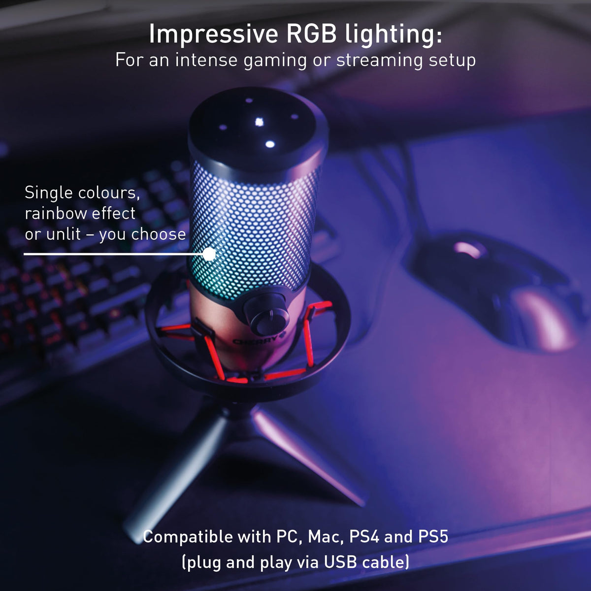 USB Microphone with RGB Lighting, 4 Polar Patterns, Black/Copper A343