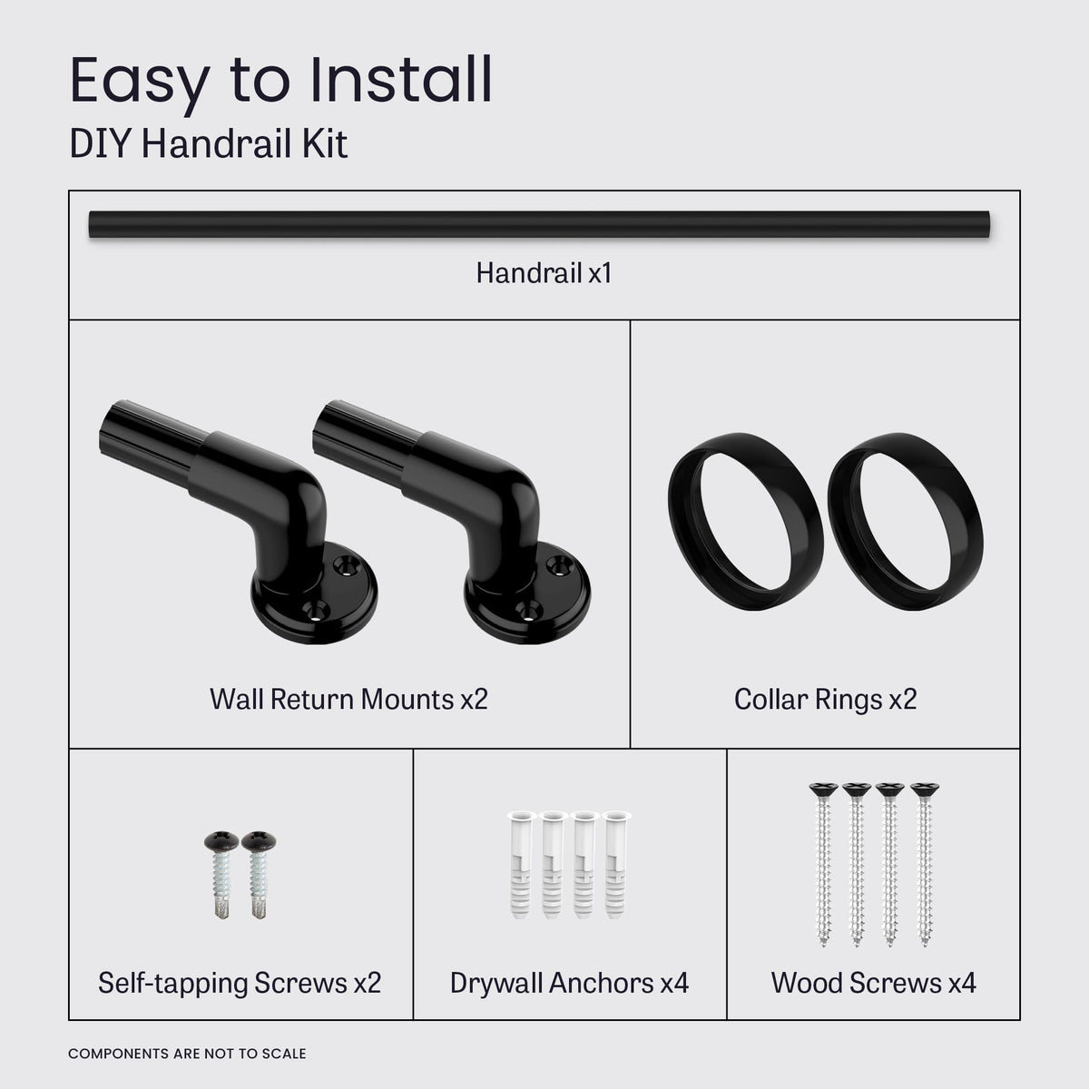 Aluminum Handrail for Stairs, Black, 4' Length H374645