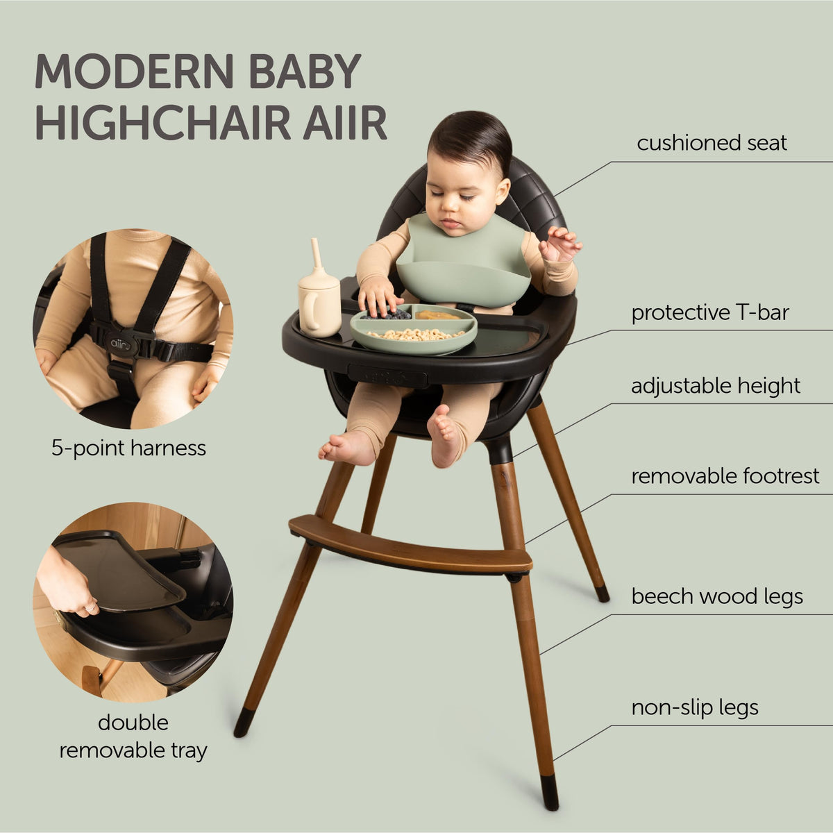 Convertible Wooden High Chair with Adjustable Height H406