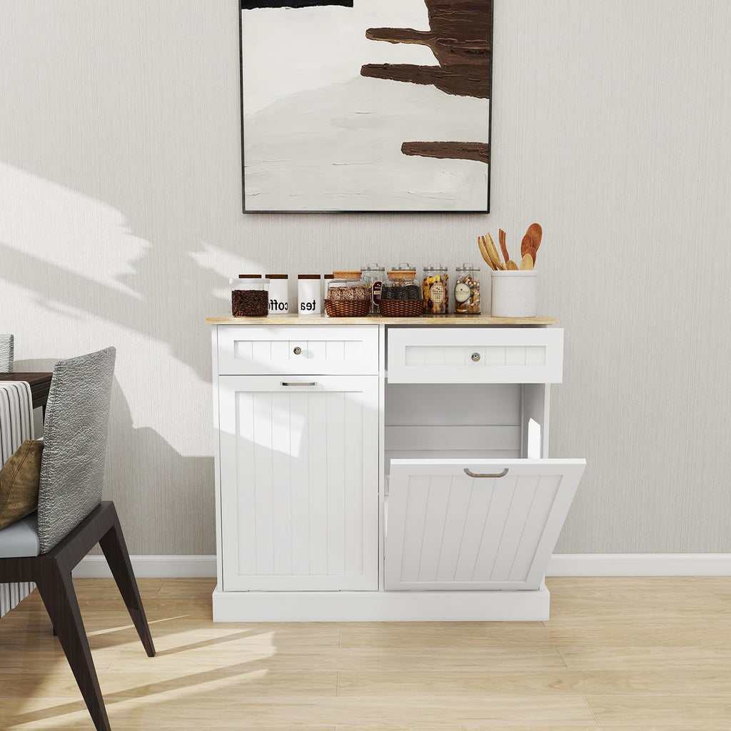 White Double Tilt Out Trash Cabinet with 2 Drawers A2095